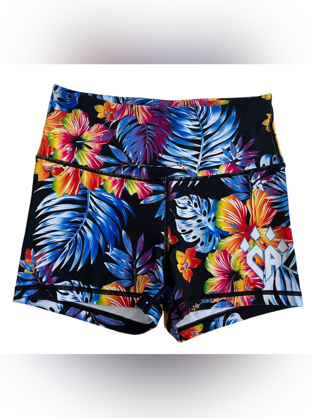 Rebel Athletic High-Rise Tropical Print cheer shorts - Black Multi